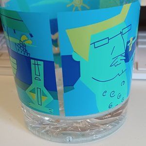 Shag Art 2004 Zak Designs acrylic cup Blues Greens Tiki Palm Springs Kitsch